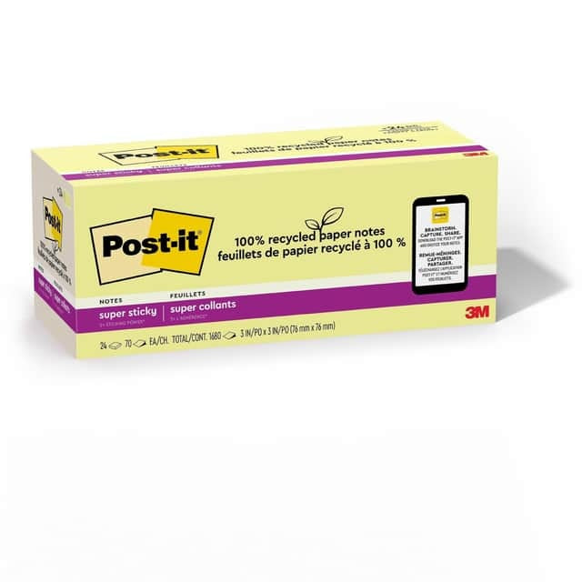 3M 3M MMM654R24SSCYCP Post-it Super Sticky Adhesive Note 3 x 3 24 Pack 654R-24SSCY-CP
