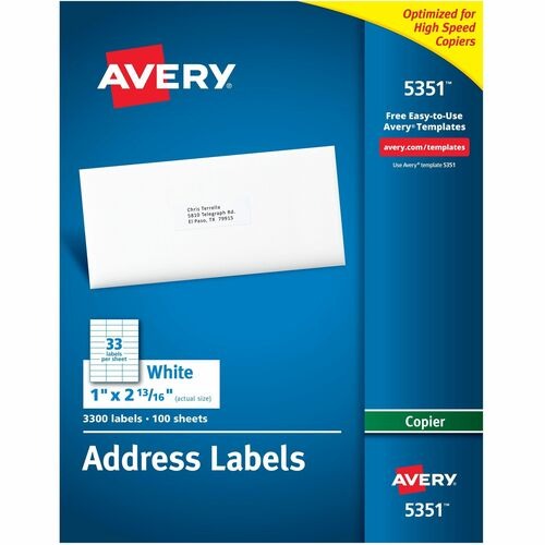 AVERY Avery AVE5351 Copier Labels 1x2-13/16 in White Box 3300