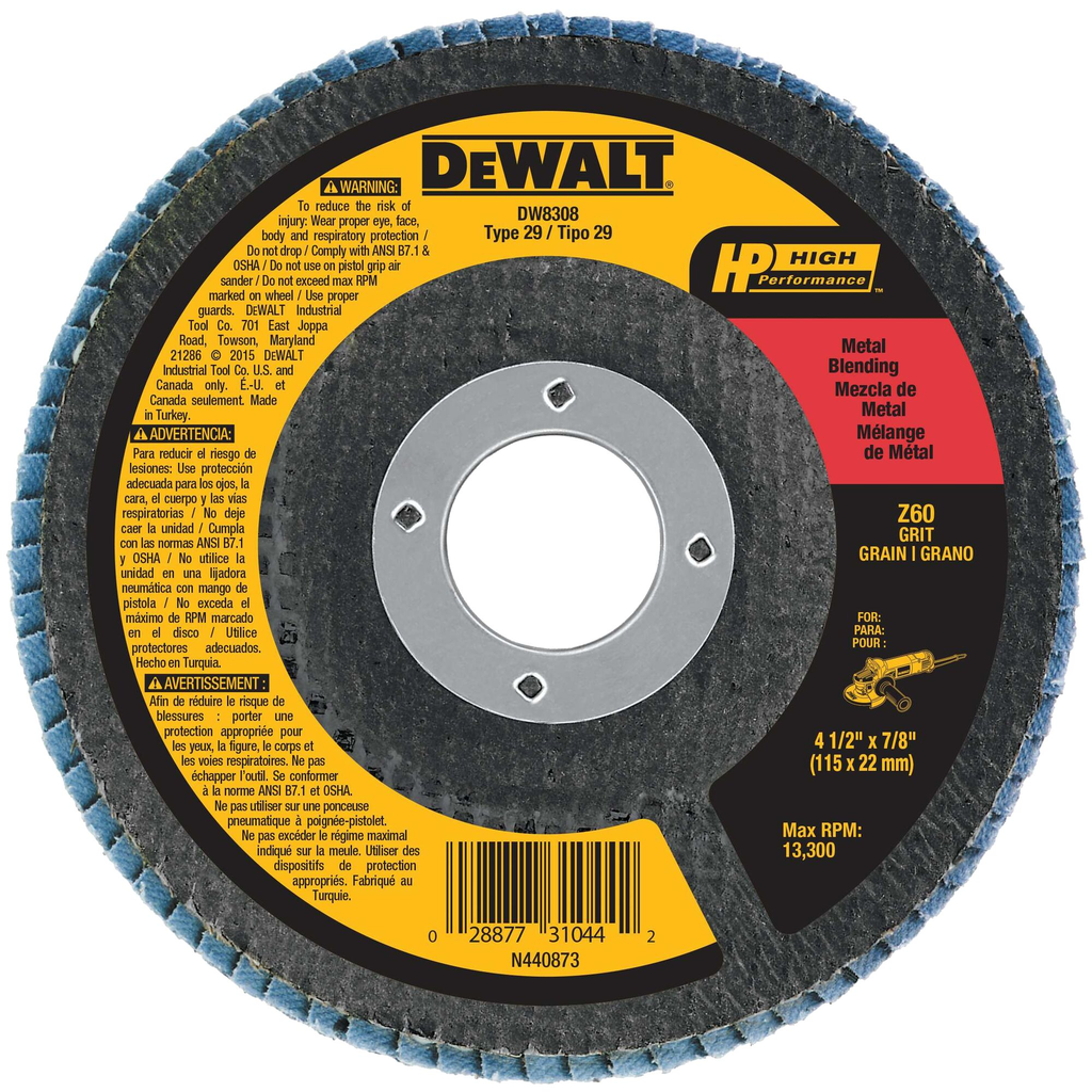 DeWalt DW8308 4-1/2 x 7/8 60g Type 29 HP Flap Disc