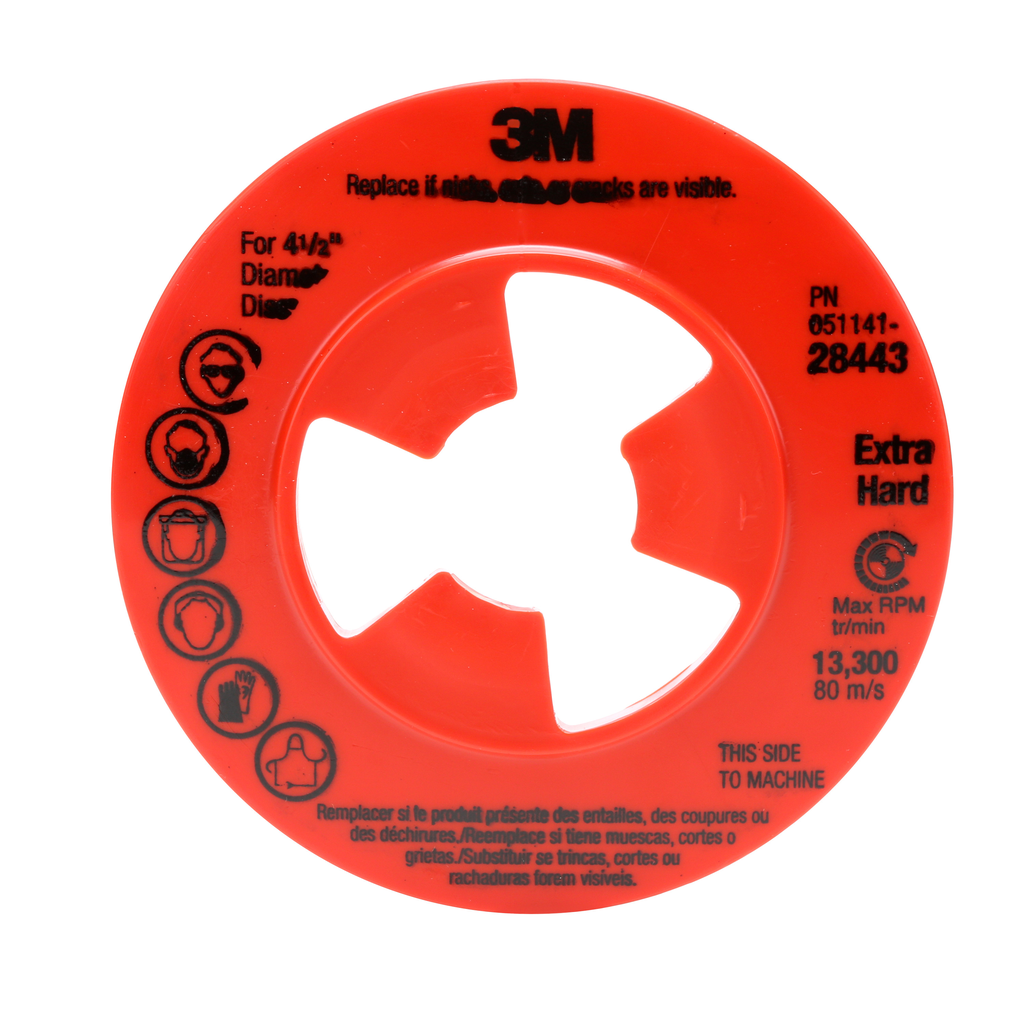 3M 7000045279 Disc Pad Face Plate Ribbed Extra Hard Red 4-1/2 Inches