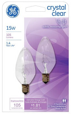 GE G E Lighting 48395 Clear Flame Tip Bulb 15W 2 Pack