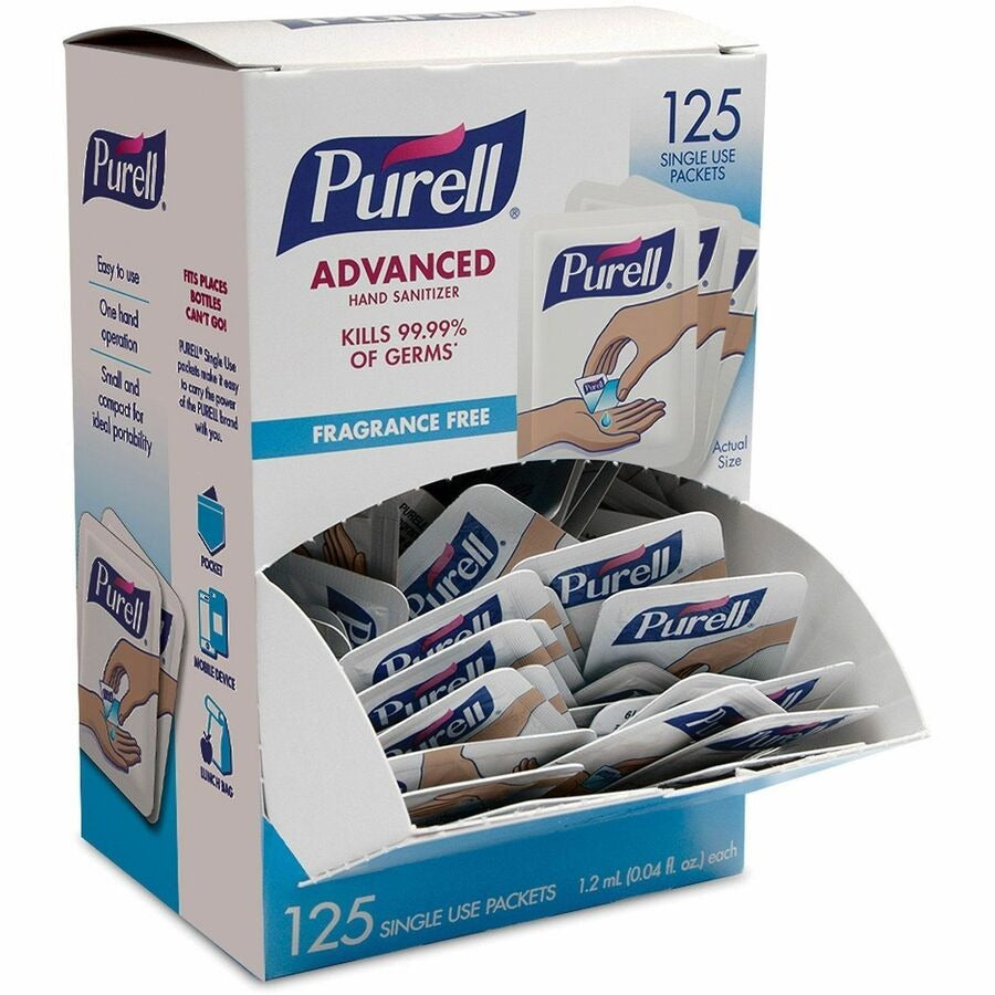 GOJO Purell GOJ9630125CTN Advanced Hand Sanitizer Gel Packets (125 Pack)