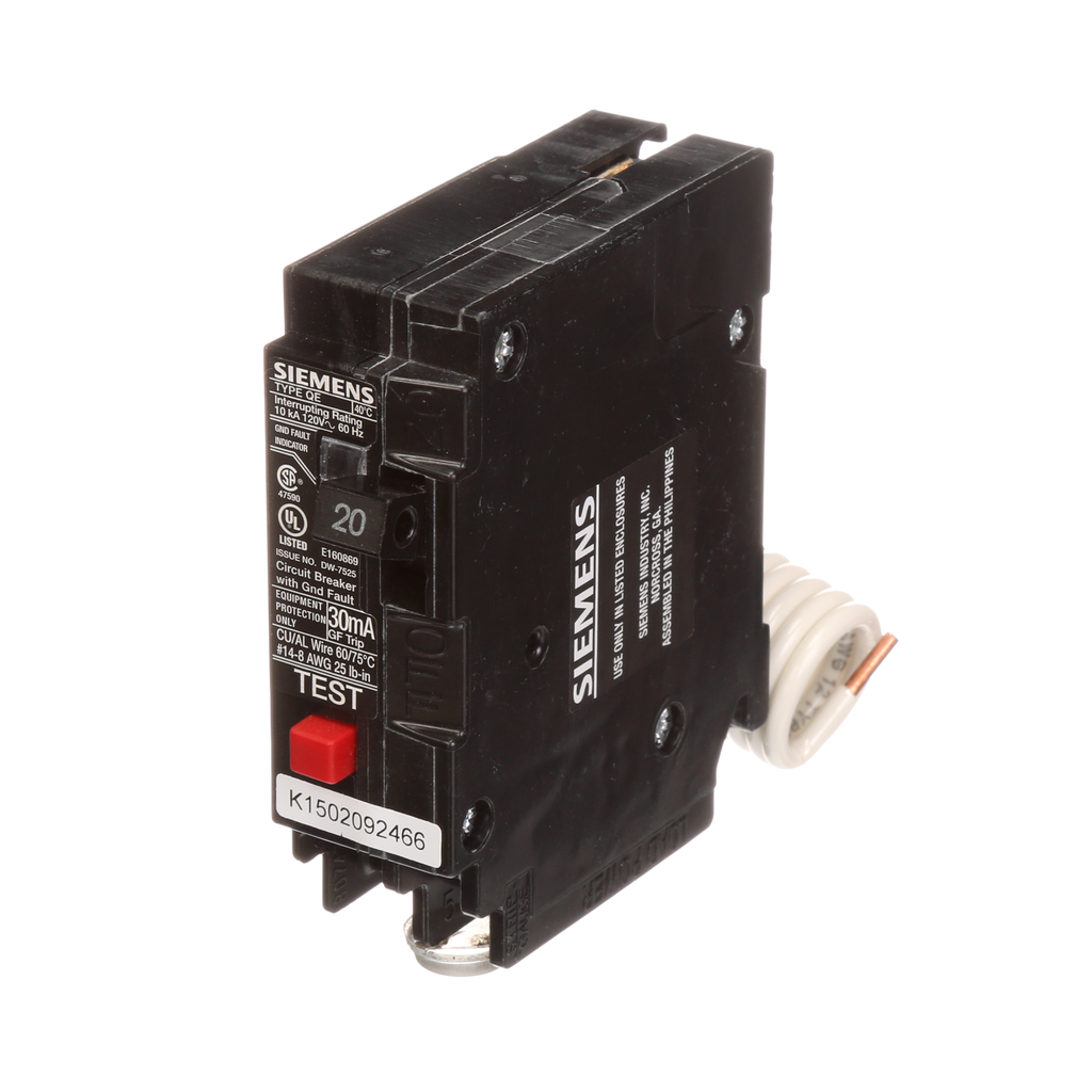 Siemens QE120 1-Pole 20 Amp 120 Volt 10 K 30 mA Circuit Breaker