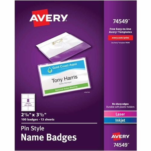 AVERY Avery AVE74549 Pin-style Name Badge Kit Box of 100