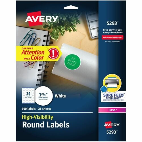 AVERY Avery AVE5293 Round Laser Labels 1-5/8 in White 600 Pack
