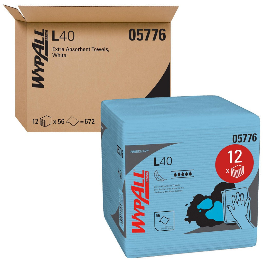 KIMBERLY-CLARK Wypall 05776 L40 Quarter-fold Dry Cleaning Wipes Blue