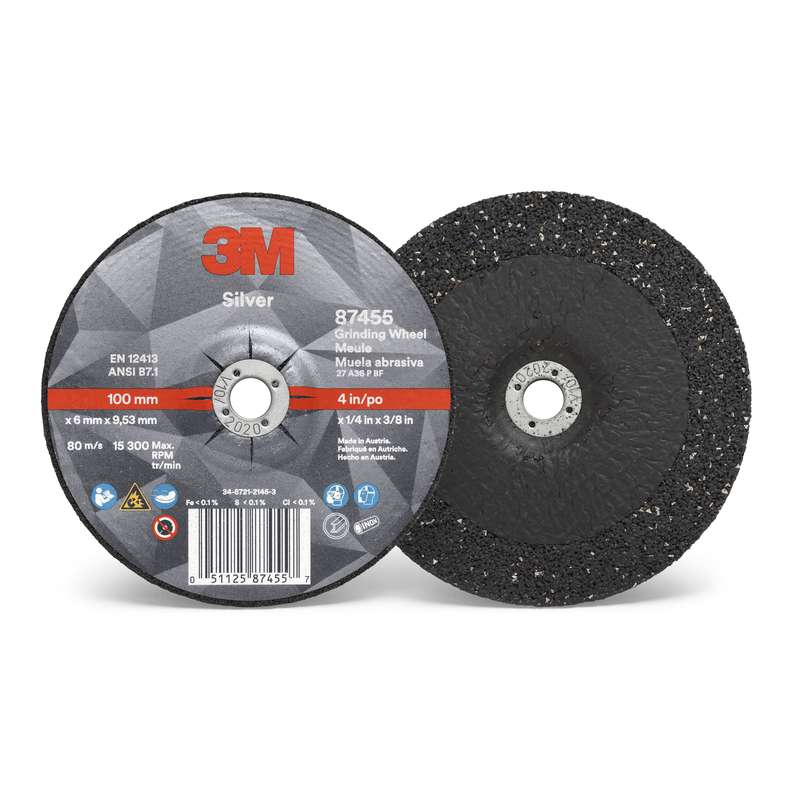 3M 7100141077 Type 27 Grinding Wheel, 4 in Diameter, 1/4 in Thickness, 3/8 in Center Hole, 36 Grit