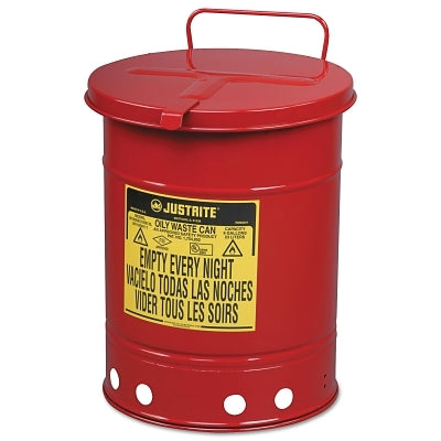 Justrite 9310 Red Oily Waste Can Hand Operated Cover 10 Gallon