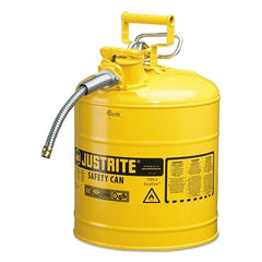 Justrite 7250220 Type II AccuFlow Safety Can Diesel 5 Gallon Yellow with 5/8 x 9 Flexible Metal Hose