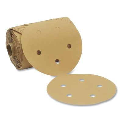 3M 7010360069 Stikit Gold Paper Disc Roll Aluminum Oxide 5 Inch Diameter 5 Holes P100 Grit 125 Disc Per Roll