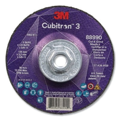 3M 7100313204 Cubitron 3 Cut and Grind Wheel 36+ Grit 5/8 in-11 Arbor 5 in dia x 1/8 in Thick T27