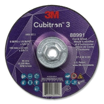 3M 7100313205 Cubitron 3 Cut and Grind Wheel 6 in dia x 1/8 in Thick x 5/8 in-11 Arbor 36+ Grit T27