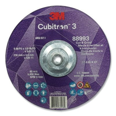 3M 7100313197 Cubitron 3 Cut and Grind Wheel 9 inches x 1/8 inches x 5/8 inches-11 Arbor 36+ Grit T27