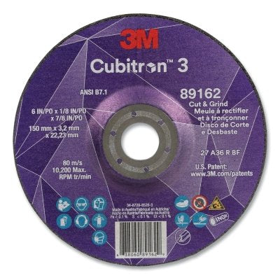 3M 7100313586 Cubitron 3 Cut and Grind Wheel 6 inch dia x 1/8 inch Thick x 7/8 inch Arbor 36+ Grit T27