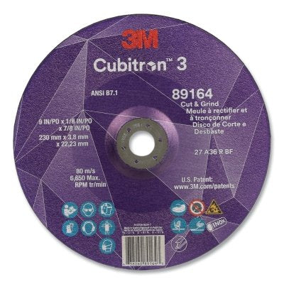 3M 7100313759 Cubitron 3 Cut and Grind Wheel 36+ Grit T27 9 inches x 1/8 inch x 7/8 inch