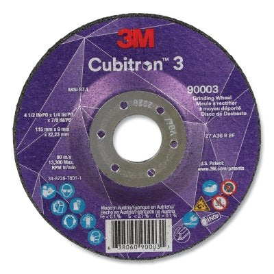 3M 7100303966 Cubitron 3 Depressed Center Grinding Wheel 36+ Grit 4-1/2 inches Diameter x 1/4 inch Thick x 7/8 inch Arbor T27