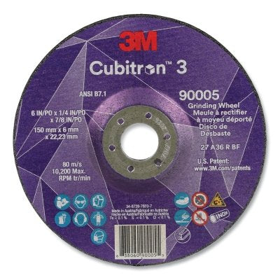 3M 7100313193 Cubitron 3 Depressed Center Grinding Wheel 6 in x 1/4 in x 7/8 in Arbor 36+ Grit T27