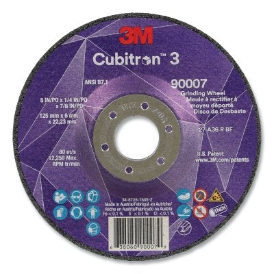 3M 7100303967 Cubitron 3 Depressed Center Grinding Wheel 36+ Grit 5 in x 1/4 in x 7/8 in