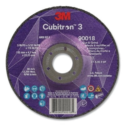 3M 7100305444 Cubitron 3 Cut and Grind Wheel 36+ Grit 5 in dia x 5/32 in Thick x 7/8 in Arbor T27