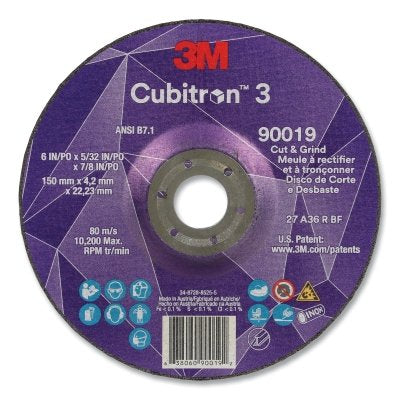 3M 7100313552 Cubitron 3 Cut and Grind Wheel 6 in Dia x 5/32 in Thick x 7/8 in Arbor 36+ Grit T27