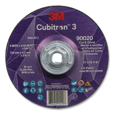 3M 7100313196 Cubitron 3 Cut and Grind Wheel 6 in dia x 5/32 in Thick x 5/8 in-11 Arbor 36+ Grit T27