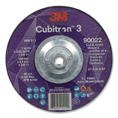 3M 7100313551 Cubitron 3 Cut and Grind Wheel 36+ Grit T27 7 in dia x 5/32 in Thick x 5/8 in-11 Arbor