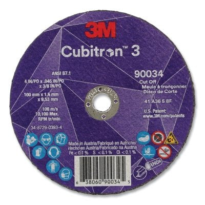 3M 7100304004 Cubitron 3 Cut-Off Wheel 4 in dia x 0.045 in Thick x 3/8 in Arbor 36+ Grit T1