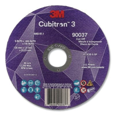 3M 7100304007 Cubitron 3 Cut-Off Wheel 5 in dia x 0.045 in Thick x 7/8 in Arbor 36+ Grit T1