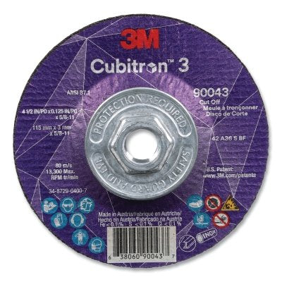 3M 7100313187 Cubitron 3 Cut-Off Wheel 4-1/2 Inch Dia X 0.125 Inch Thick X 5/8 Inch-11 Arbor 36+ Grit T27