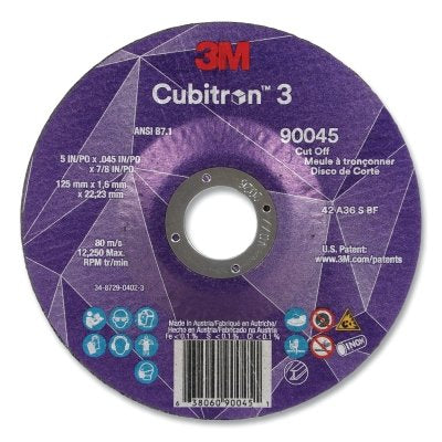 3M 7100304010 Cubitron 3 Cut-Off Wheel 5 in dia x 0.045 in Thick x 7/8 in Arbor 36+ Grit T27