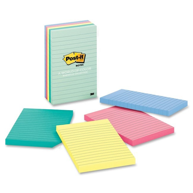 3M 3M MMM6605PKAST Lined Notes Beachside Cafe Collection 4 x 6 5 Pads/Pack 660-5PK-AST