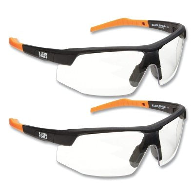 Klein Tools 60171 Professional Safety Glass, Clear, Polycarbonate, Black/Orange Semi-Frame, 2 Pack