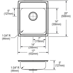 Elkay LRAD1720501 Lustertone 17 x 20 in. 1 Hole Stainless Steel Single Bowl Drop-in Kitchen Sink