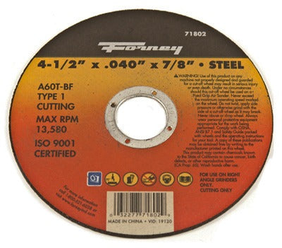 FORNEY Forney Industries Inc 71802 Type 1 Cutting Wheel 4.5in