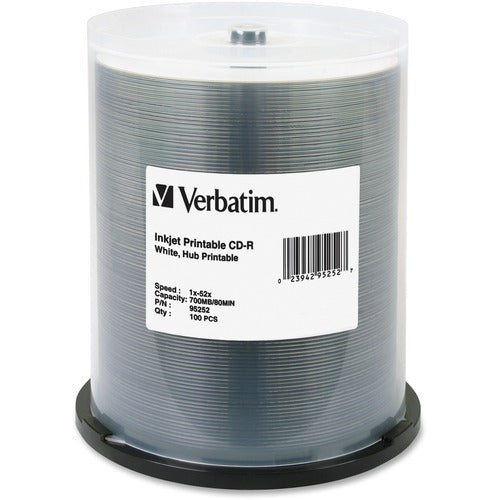 VERBATIM Verbatim VER95252 Inkjet Printable Cd-r 700MB 52X 100 Pack