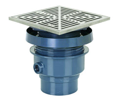 Sioux Chief 832-36PSQ FinishLine 3 x 4 in. Hub PVC Floor Drain Assembly with 7 in. Square 304 Stainless Steel Grate and Ring and Strainer