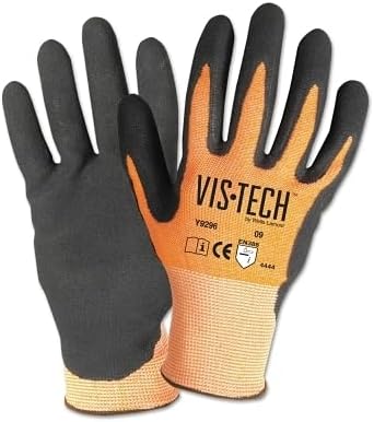 Wells Lamont Y9296XL Vis-Tech Hi-Vis Cut Resistant Gloves with Sandy Nitrile Palm, Pack of 12