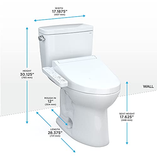 Toto MW7763074CSFG#01 Drake WASHLET+ Two-Piece Elongated 1.6 GPF Universal Height Tornado Flush Toilet with C2 Bidet Seat Cotton White