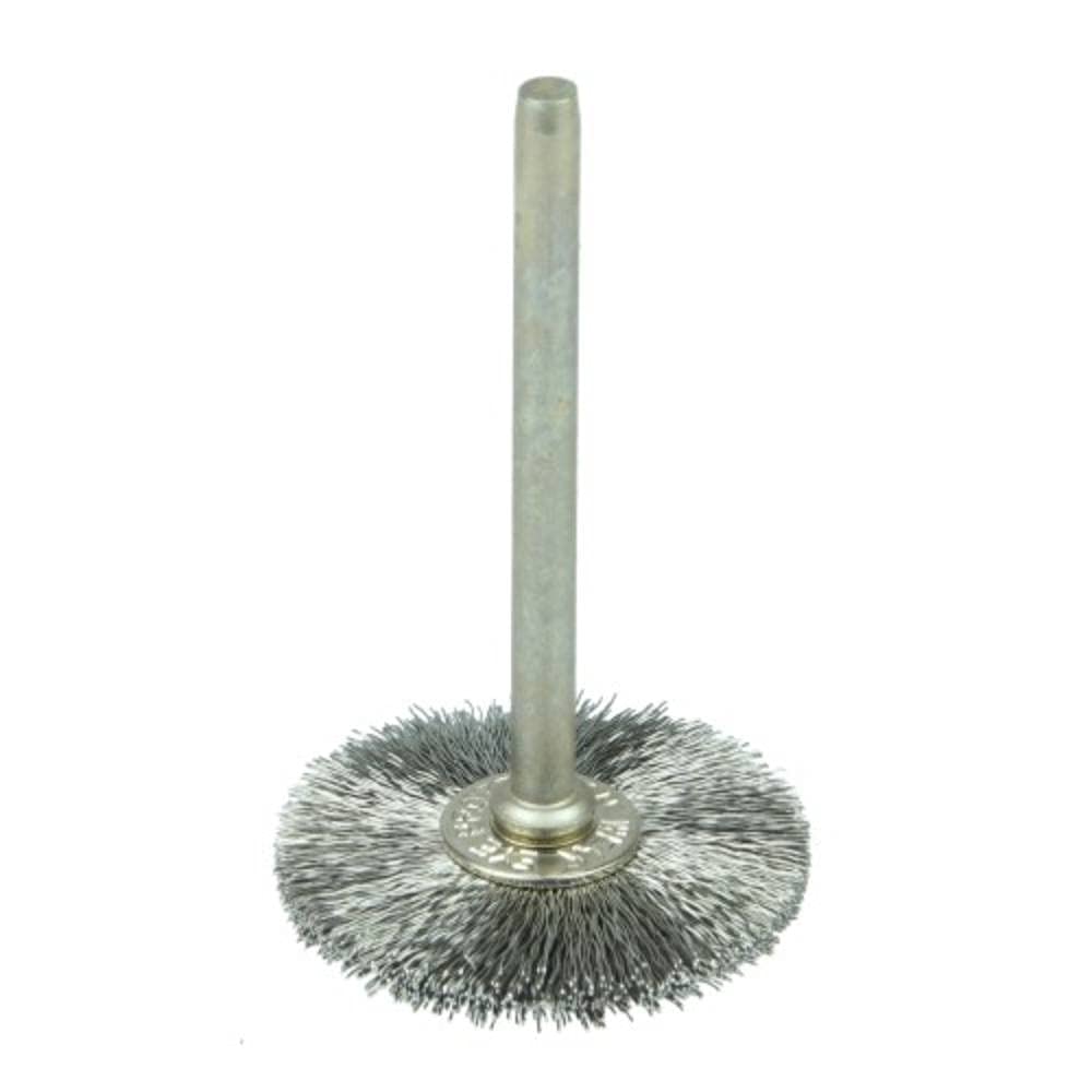 Weiler 26014 Miniature Stem-Mounted Wheel Brush 1 in Diameter 0.003 Stainless Steel Wire 1/8 Stem