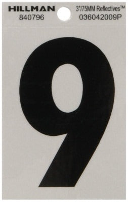 HILLMAN Hillman Fasteners 840796 Mylar House Number 9 3in Black Silver