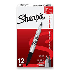 Sharpie 32001 Twin Tip Permanent Marker Fine and Ultra Fine Black 12 Count