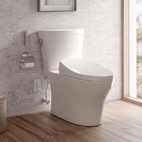 TOTO MW4483046CEMFGNA#01 WASHLET+ Aquia IV Arc Two-Piece Elongated Dual Flush 1.28 and 0.9 GPF Toilet with Auto Flush S500e Bidet Seat Cotton White