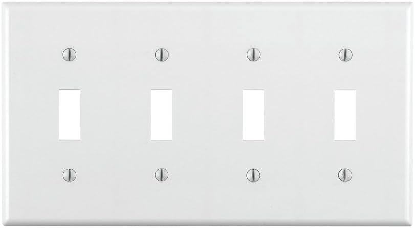 Leviton 88012 4-Gang Toggle Device Switch Wallplate Standard Size Thermoset Device Mount White