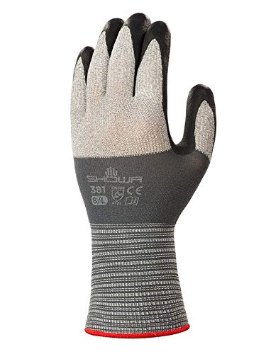 Showa 381L-08 Lightweight Breathable Oil Resistant Nitrile Coated Work Gloves Large Pack of 12 Gray