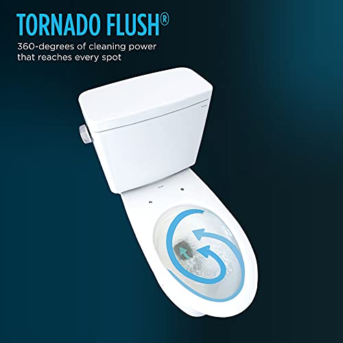 TOTO MS776124CSG#01 Drake Two-Piece Elongated 1.6 GPF TORNADO FLUSH Toilet With CEFIONTECT And SoftClose Seat, WASHLET+ Ready, Cotton White