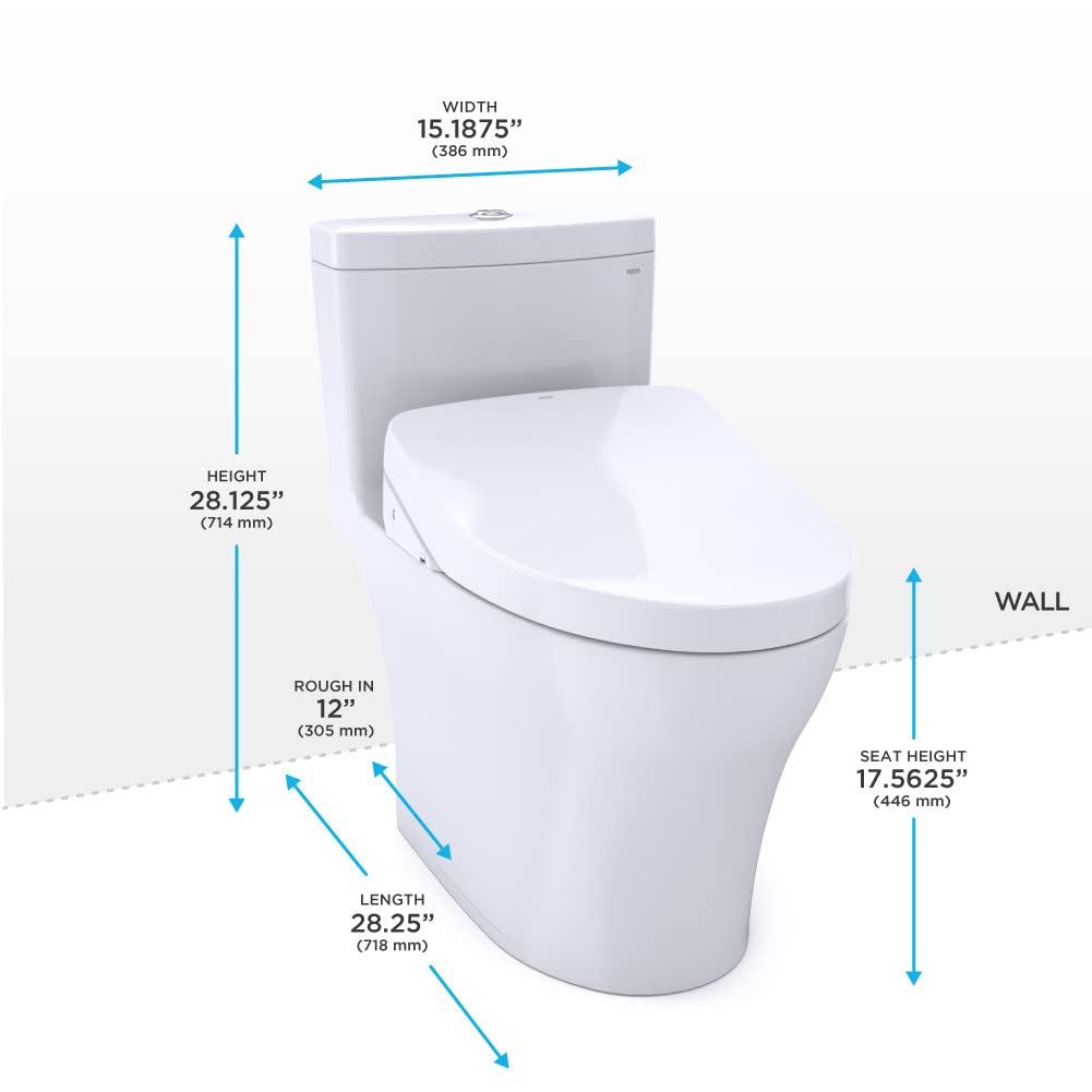 Toto MW6463056CEMFGN#01 Washlet+ Aquia IV One-Piece Elongated Dual Flush 1.28 and 0.9 GPF Toilet with S550e Electric Bidet Seat Cotton White