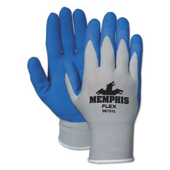 MCR Safety 96731L Flex Seamless Nylon Knitted Memphis Gloves Blue Foam Latex Dipped Palm And Finger Blue/Gray Large 1-Pair