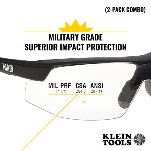 Klein Tools 60174 Safety Glasses, PPE Protective Eyewear with Semi Frame, Scratch Resistant, Anti Fog Clear and Gray Lens Combo Pack