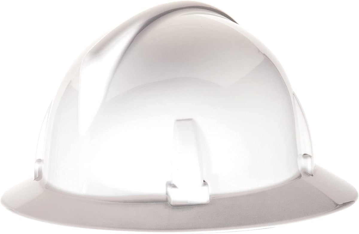 MSA 475393 Topgard Full Brim Safety Hard Hat Fas-Trac III Ratchet Suspension Non-Slotted Polycarbonate Shell Standard Size White