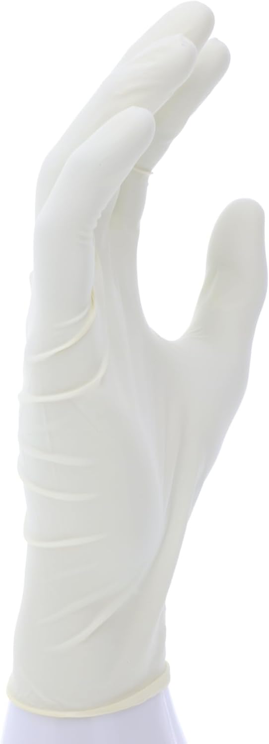 MCR Safety 5055L SensaGuard Industrial Grade Latex Double Chlorinated Powder Free Disposable Gloves, Natural, Large Pack of 100